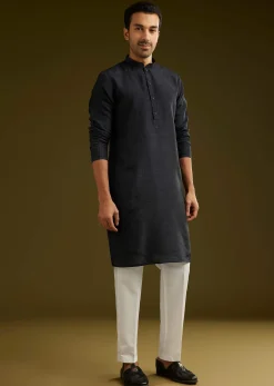 Black Rayon Kurta Jacket Set