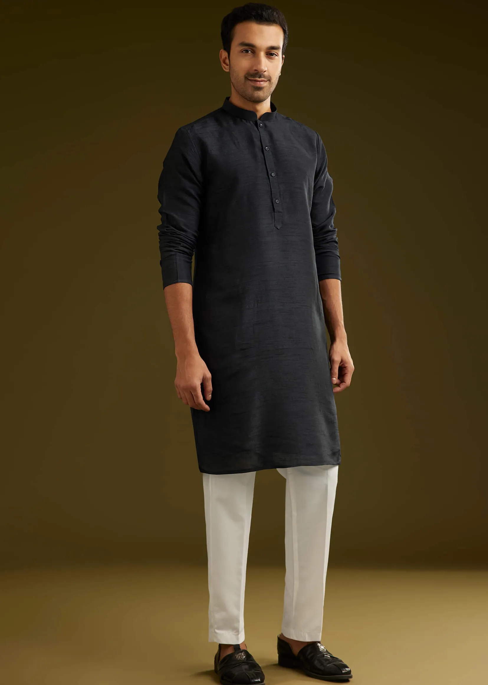 Black Rayon Kurta Jacket Set
