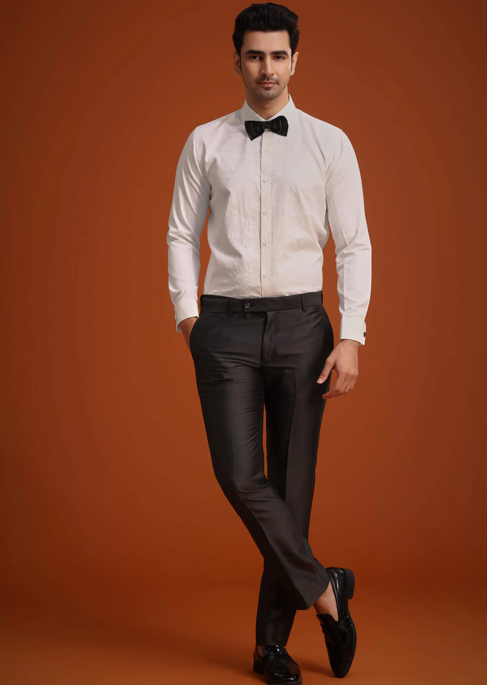 Black Rayon Tuxedo Set With Stone And Cutdana Work