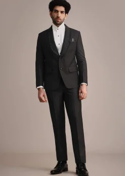 Black Rayon Tuxedo With Beaded Lapel