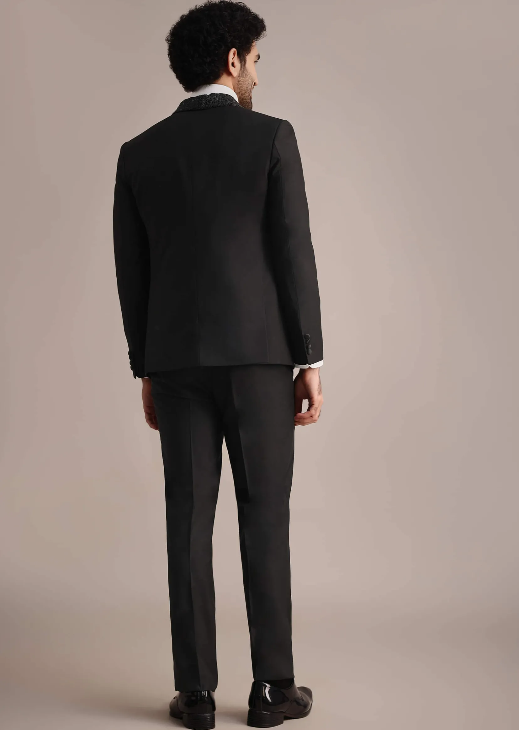 Black Rayon Tuxedo With Beaded Lapel