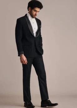 Black Rayon Tuxedo With Pintuck Detailing