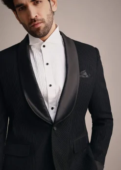 Black Rayon Tuxedo With Pintuck Detailing