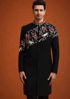 Black Resham Embroidered Indo Western Set