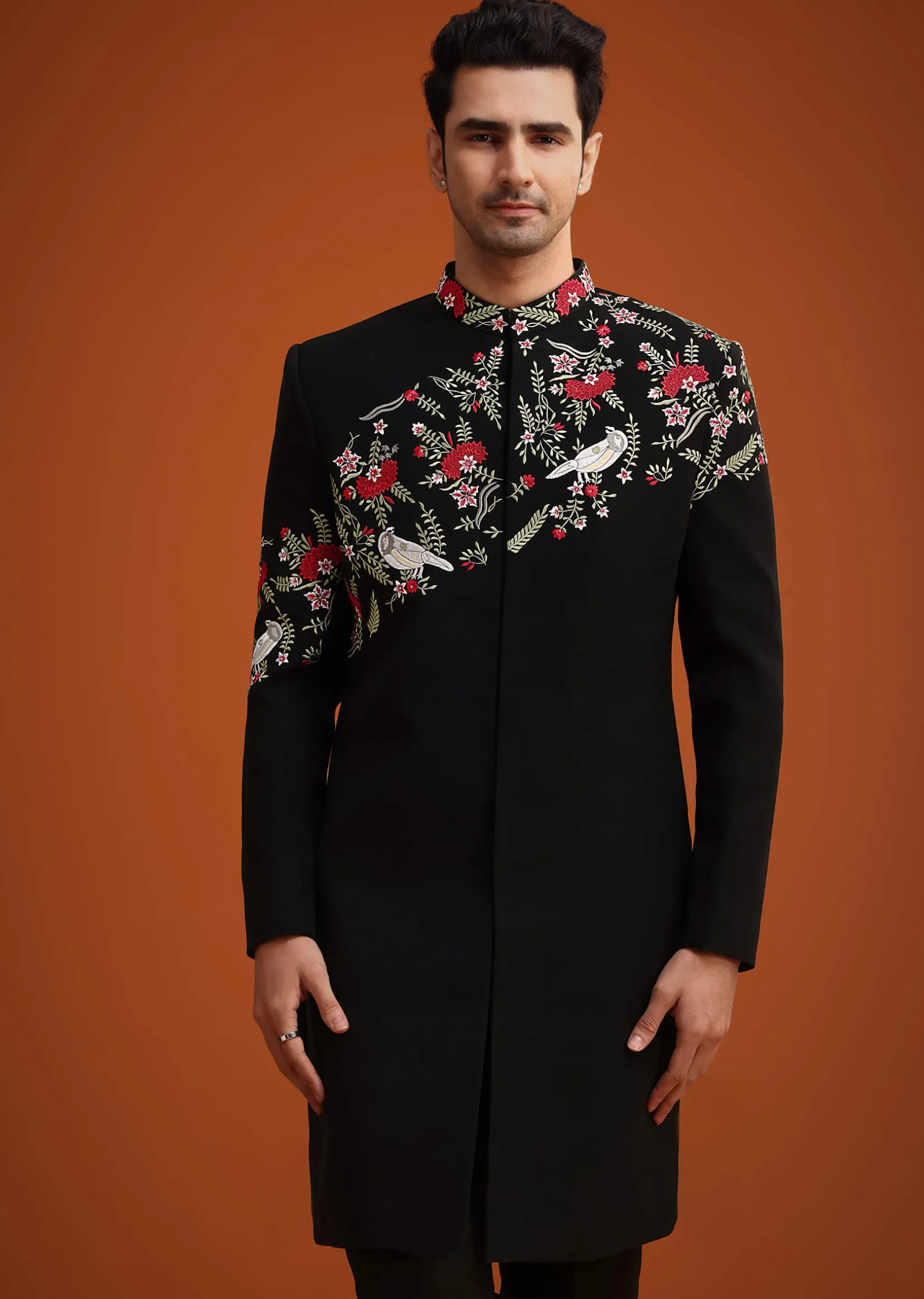 Black Resham Embroidered Indo Western Set