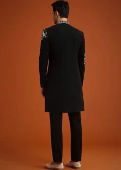 Black Resham Embroidered Indo Western Set