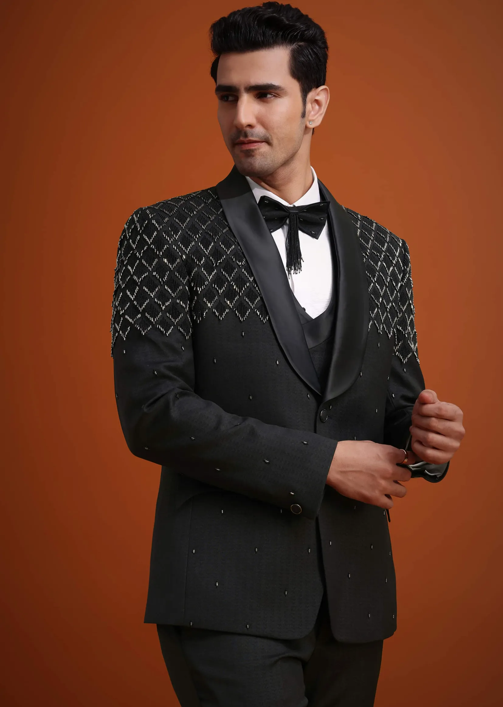 Black Salli Embellished Tuxedo Set