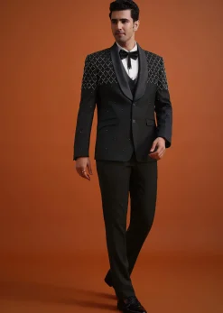Black Salli Embellished Tuxedo Set