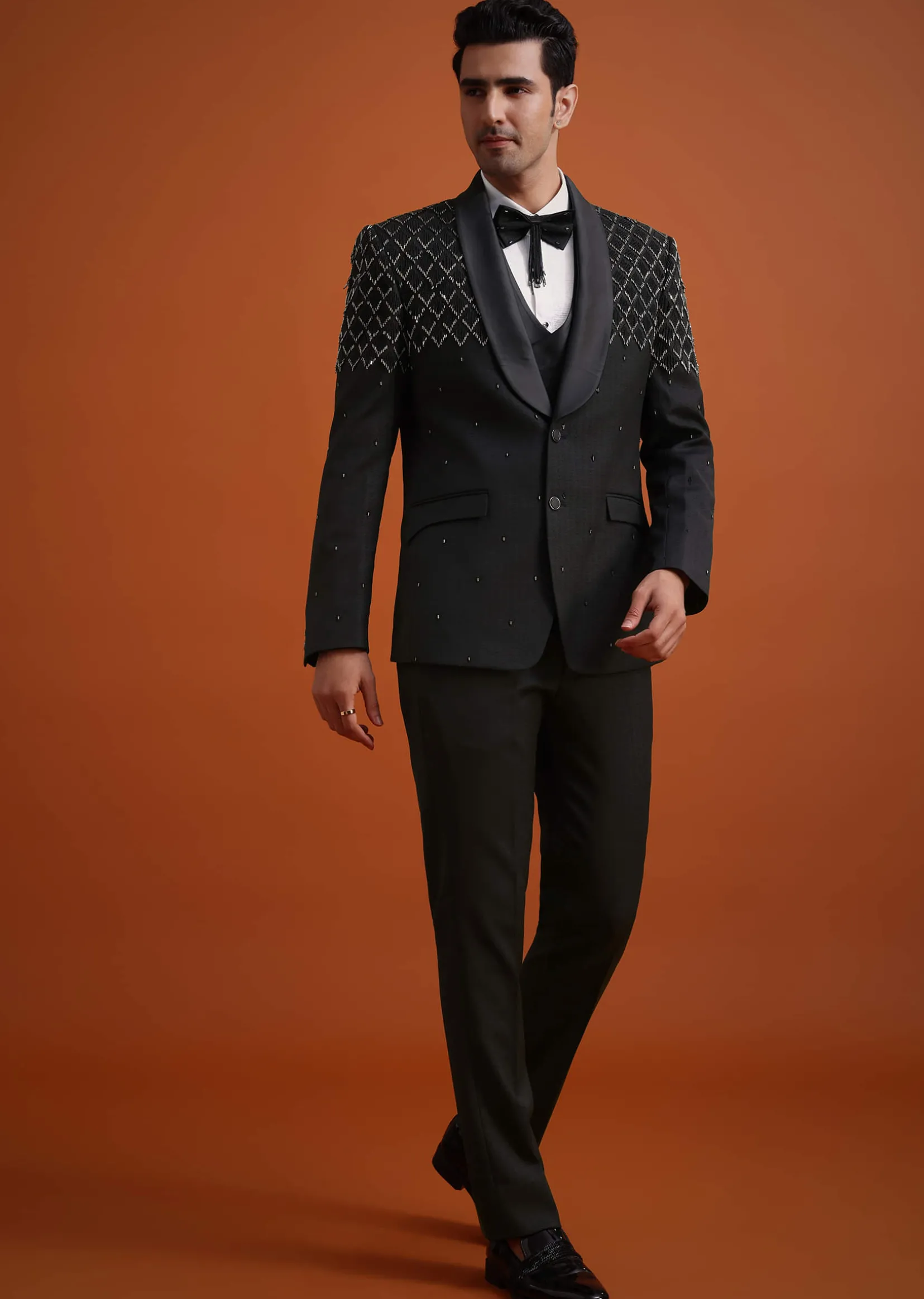 Black Salli Embellished Tuxedo Set