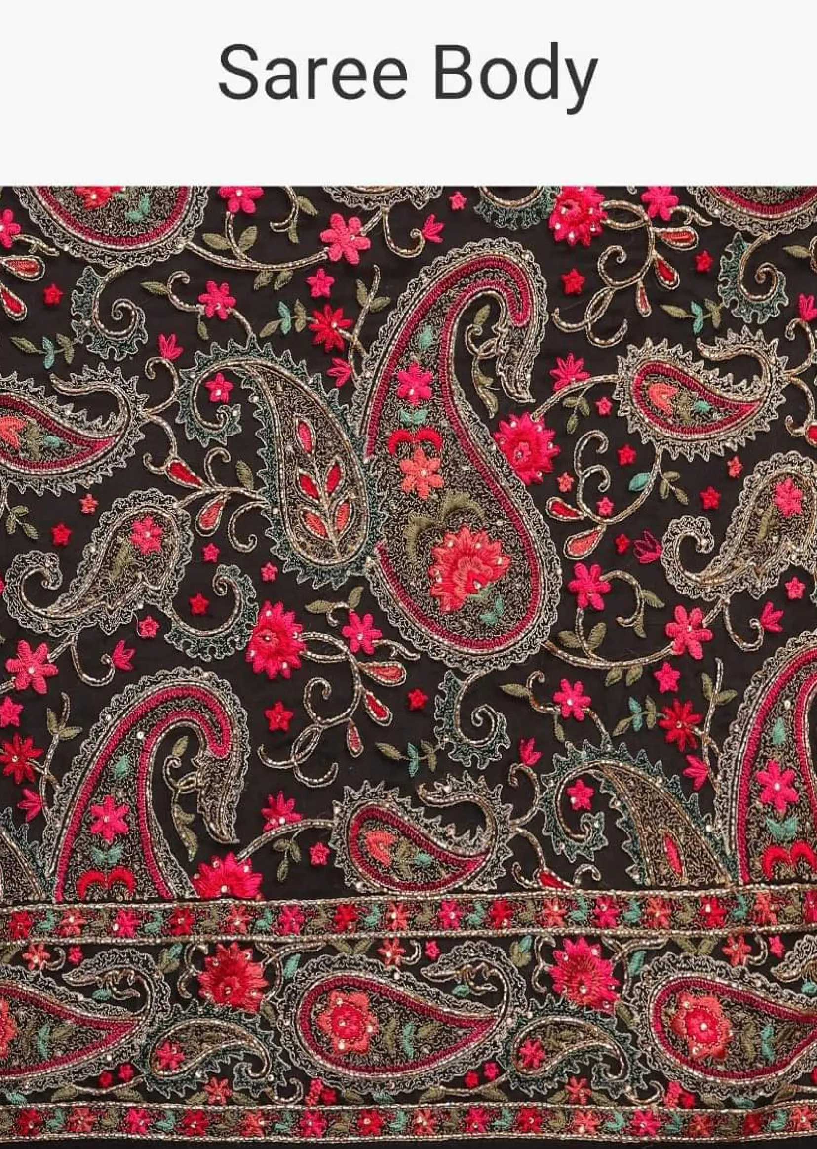 Black Saree In Georgette With Kashmiri Embroidery In Paisley And Floral Jaal