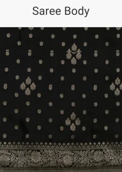 Black Saree With Woven Buttis In Brocade Weave
