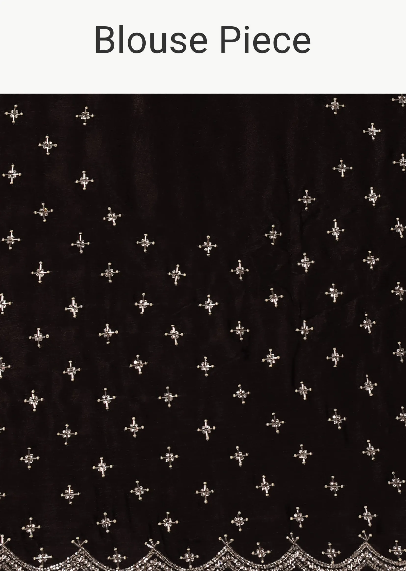 Black Satin Saree With Stone Embellishments And Unstitched Blouse Piece