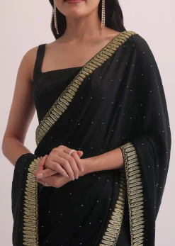 Black Satin Saree With Stone Studded Border