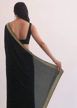 Black Satin Saree With Stone Studded Border