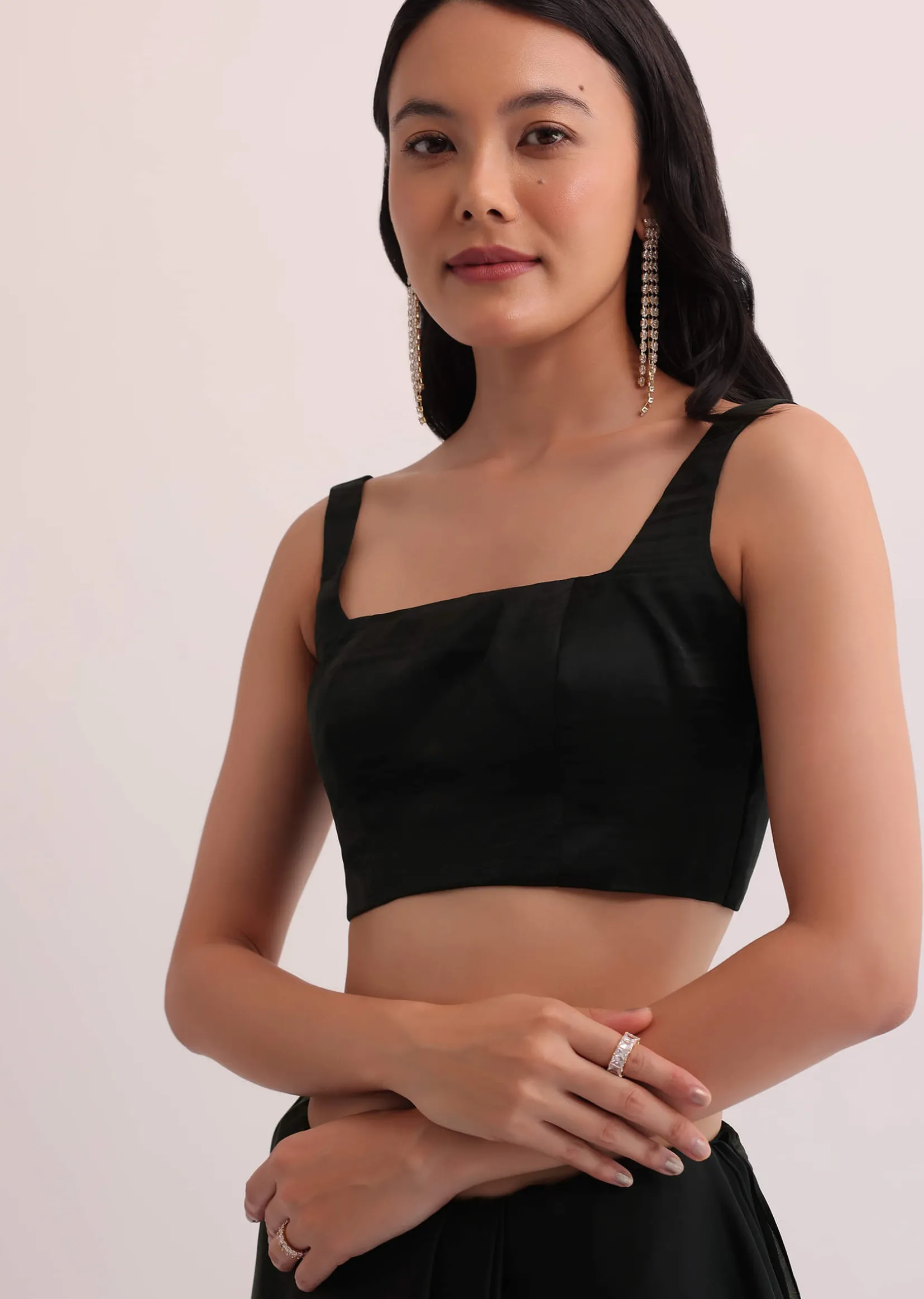 Black Satin Saree With Stone Studded Border