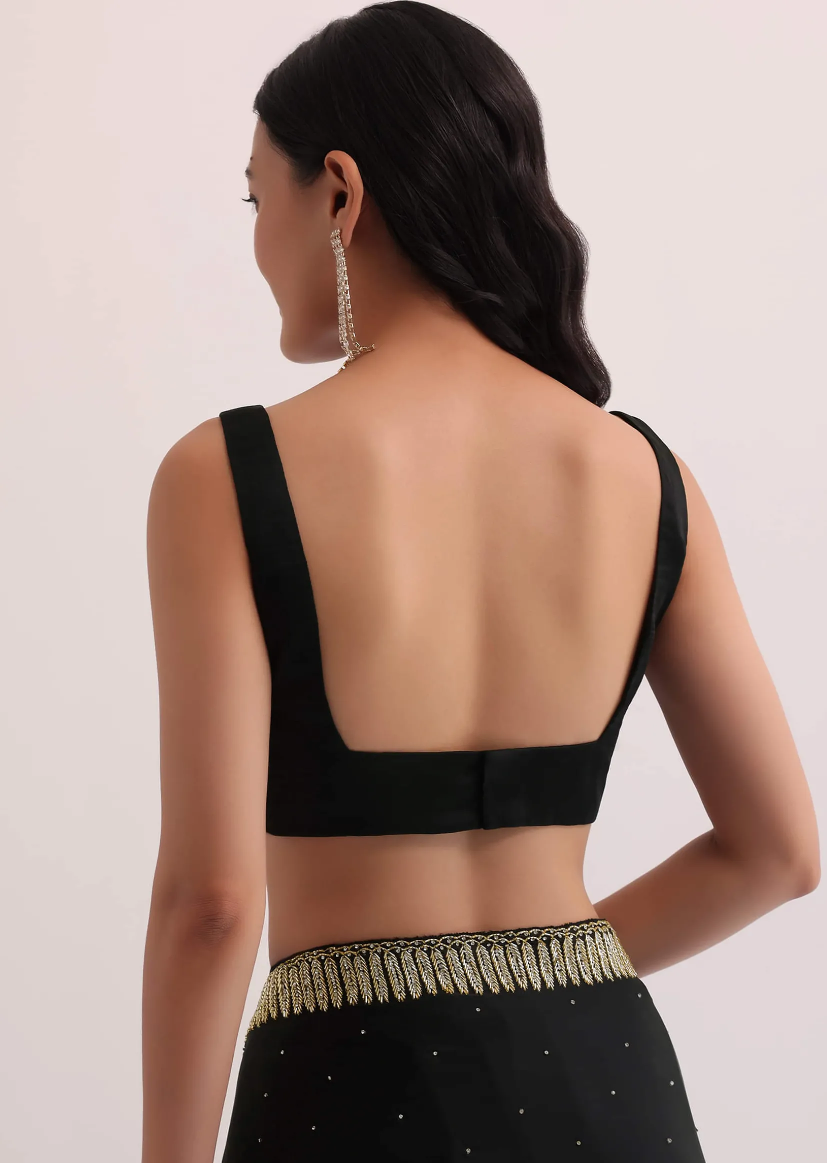 Black Satin Saree With Stone Studded Border