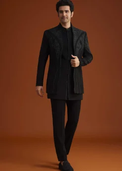 Black Sequin Embroidered Indo Western Set