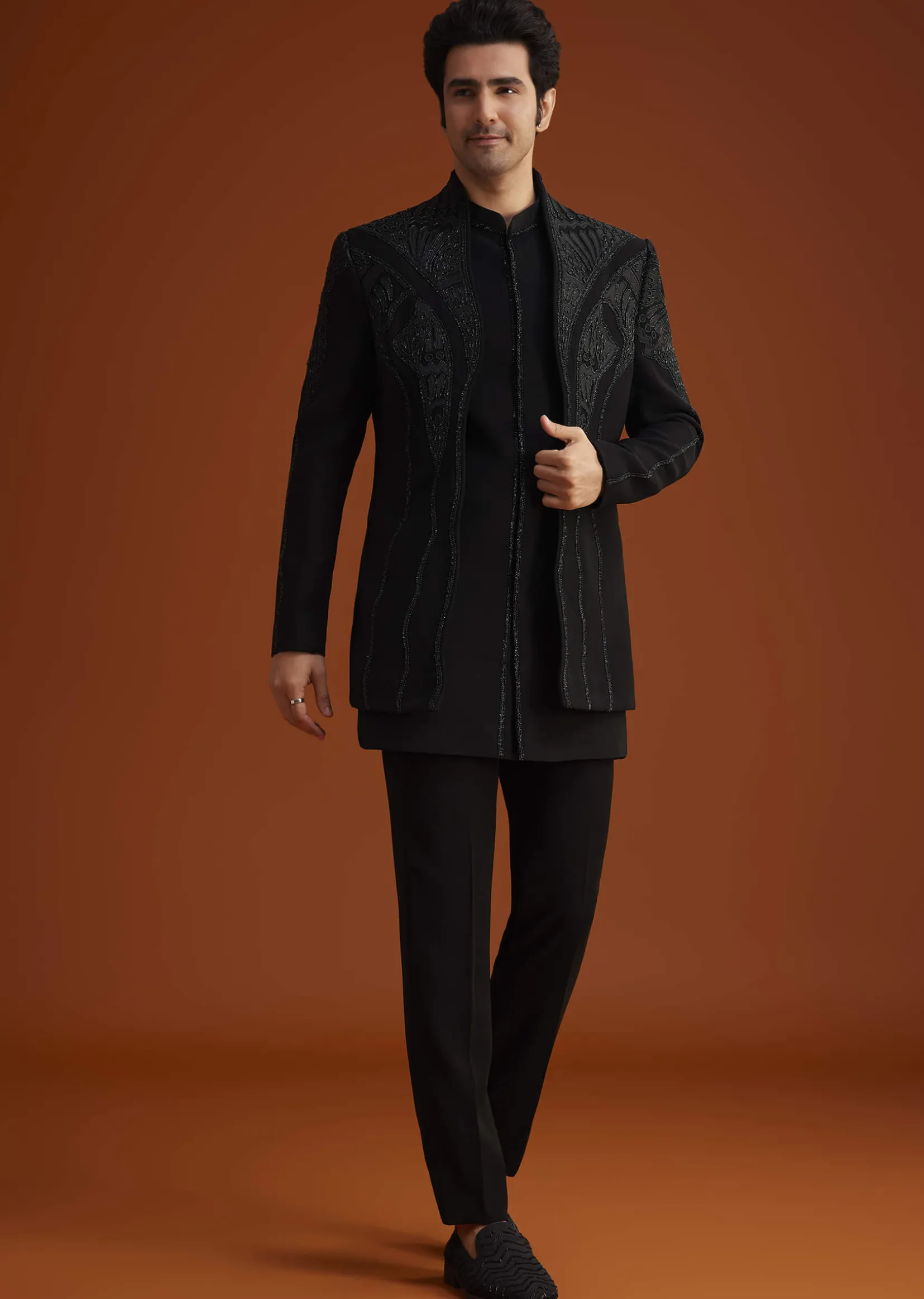 Black Sequin Embroidered Indo Western Set