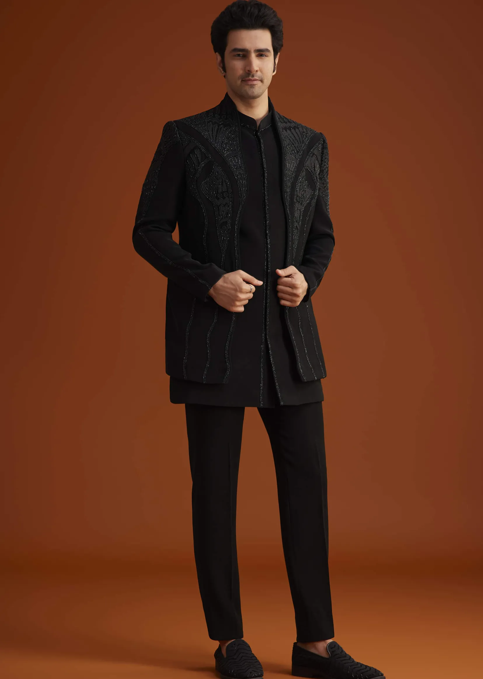 Black Sequin Embroidered Indo Western Set