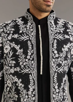 Black Sequin Jaal Embroidered Indo Western Set