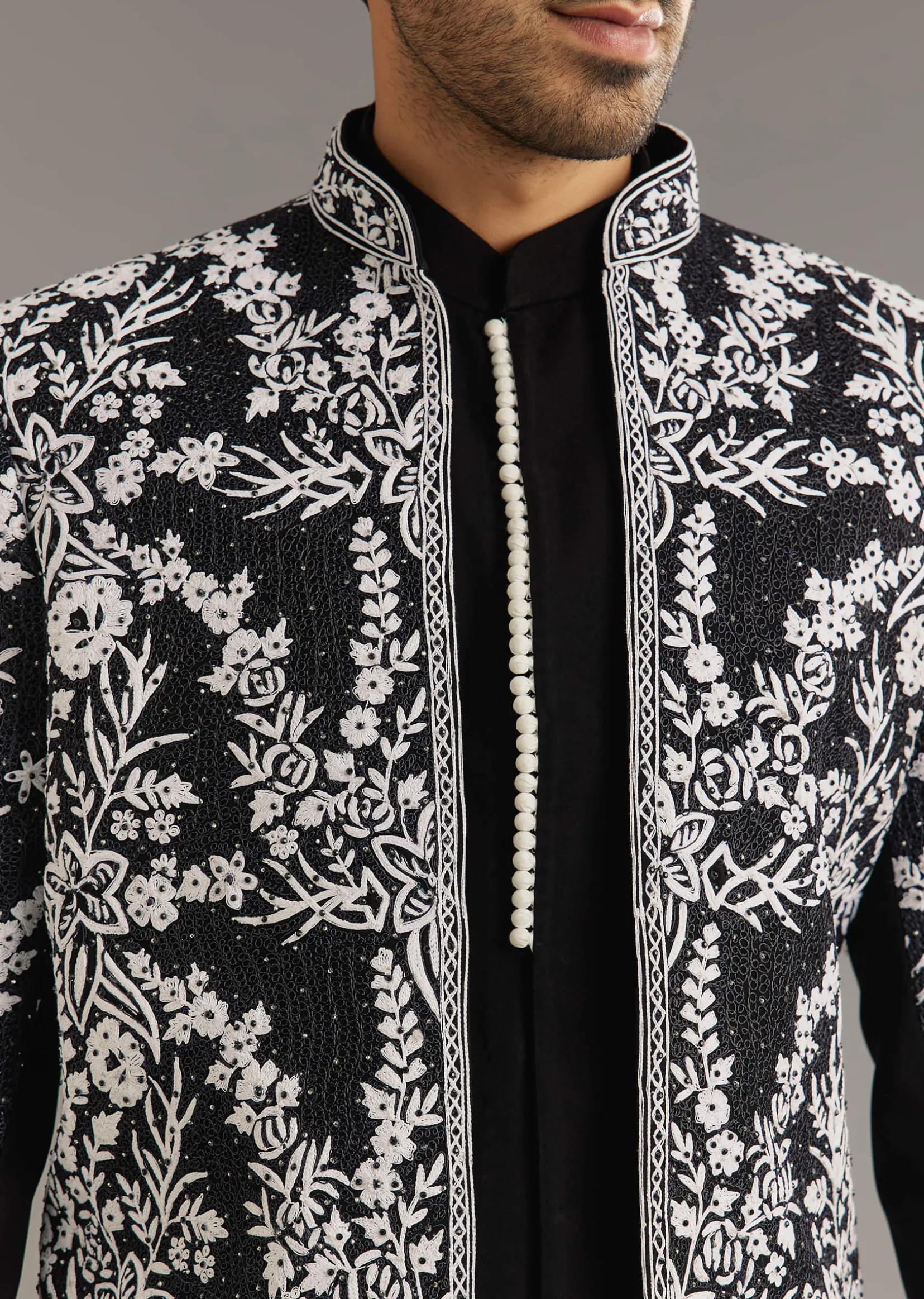 Black Sequin Jaal Embroidered Indo Western Set