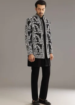 Black Sequin Jaal Embroidered Indo Western Set