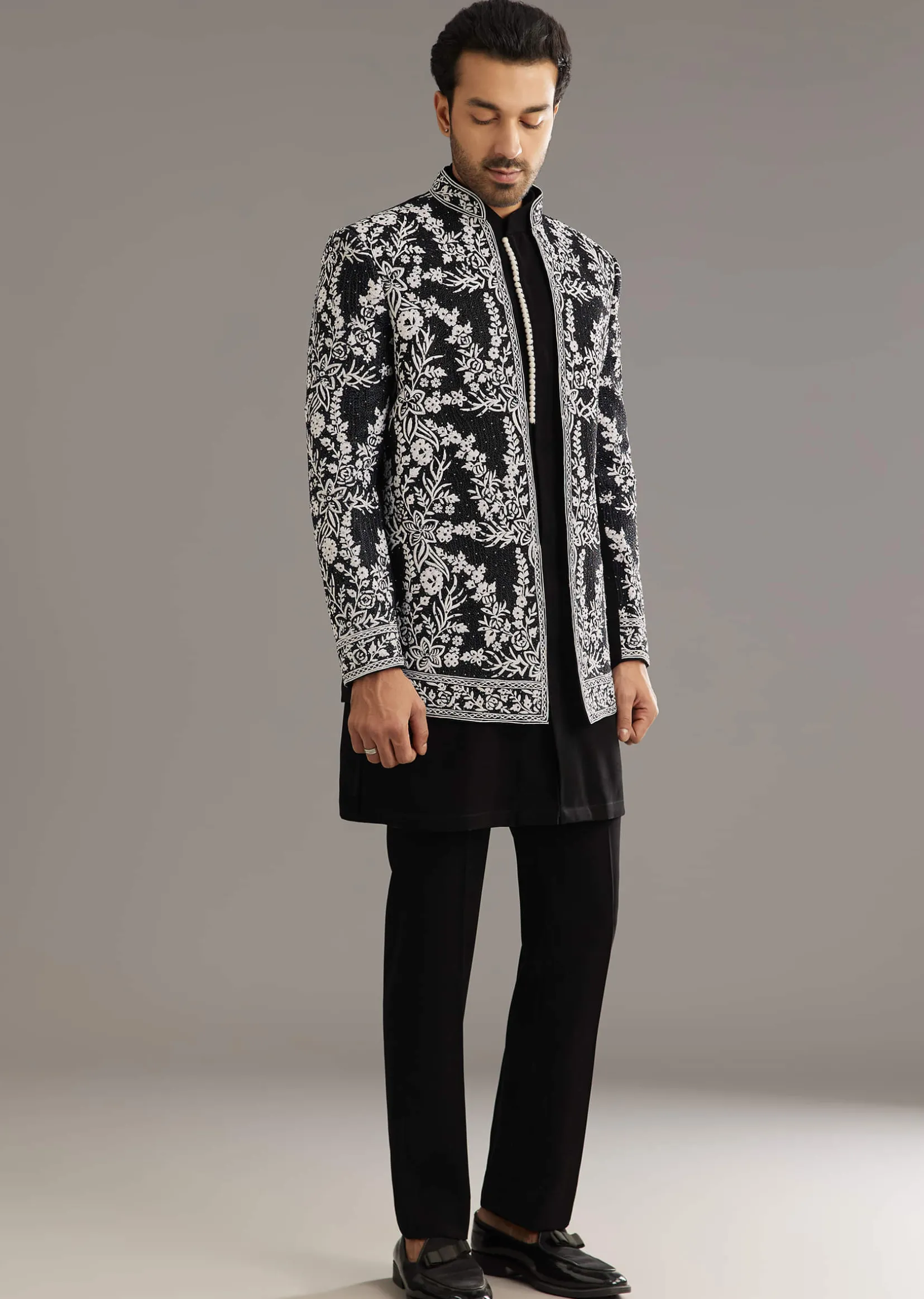 Black Sequin Jaal Embroidered Indo Western Set
