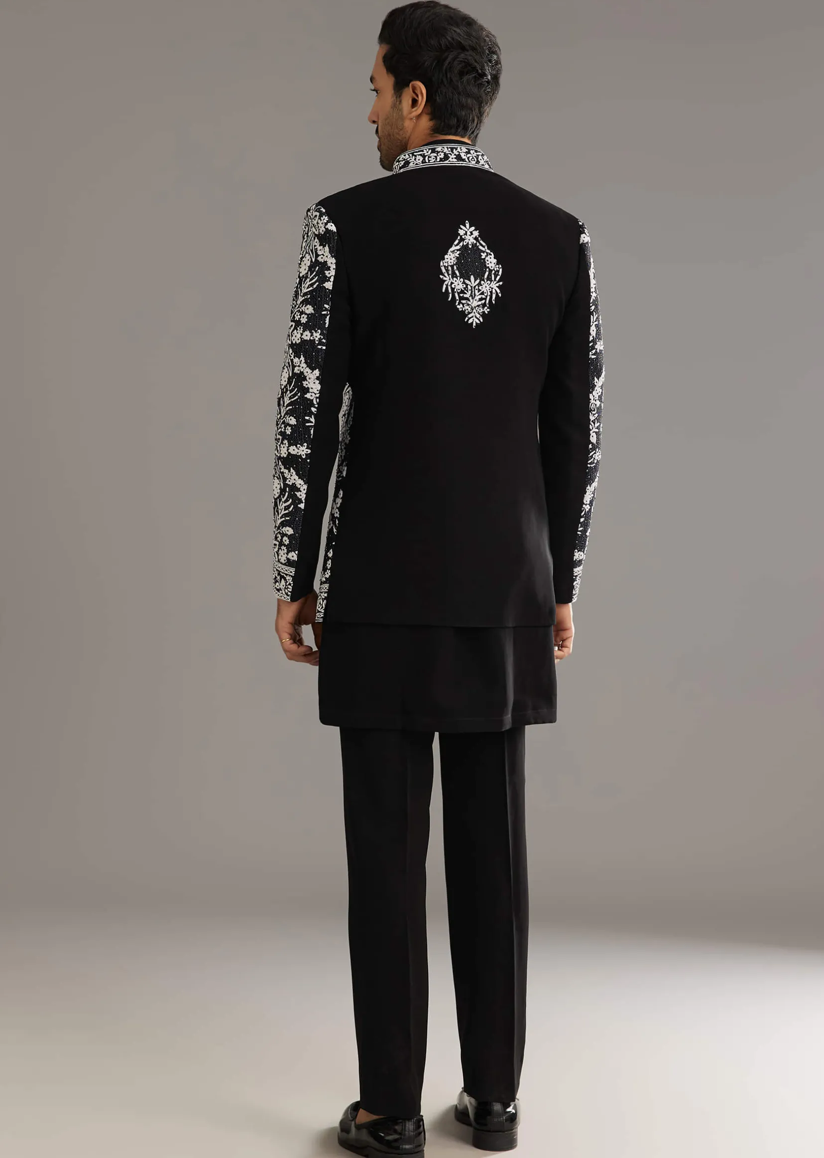 Black Sequin Jaal Embroidered Indo Western Set