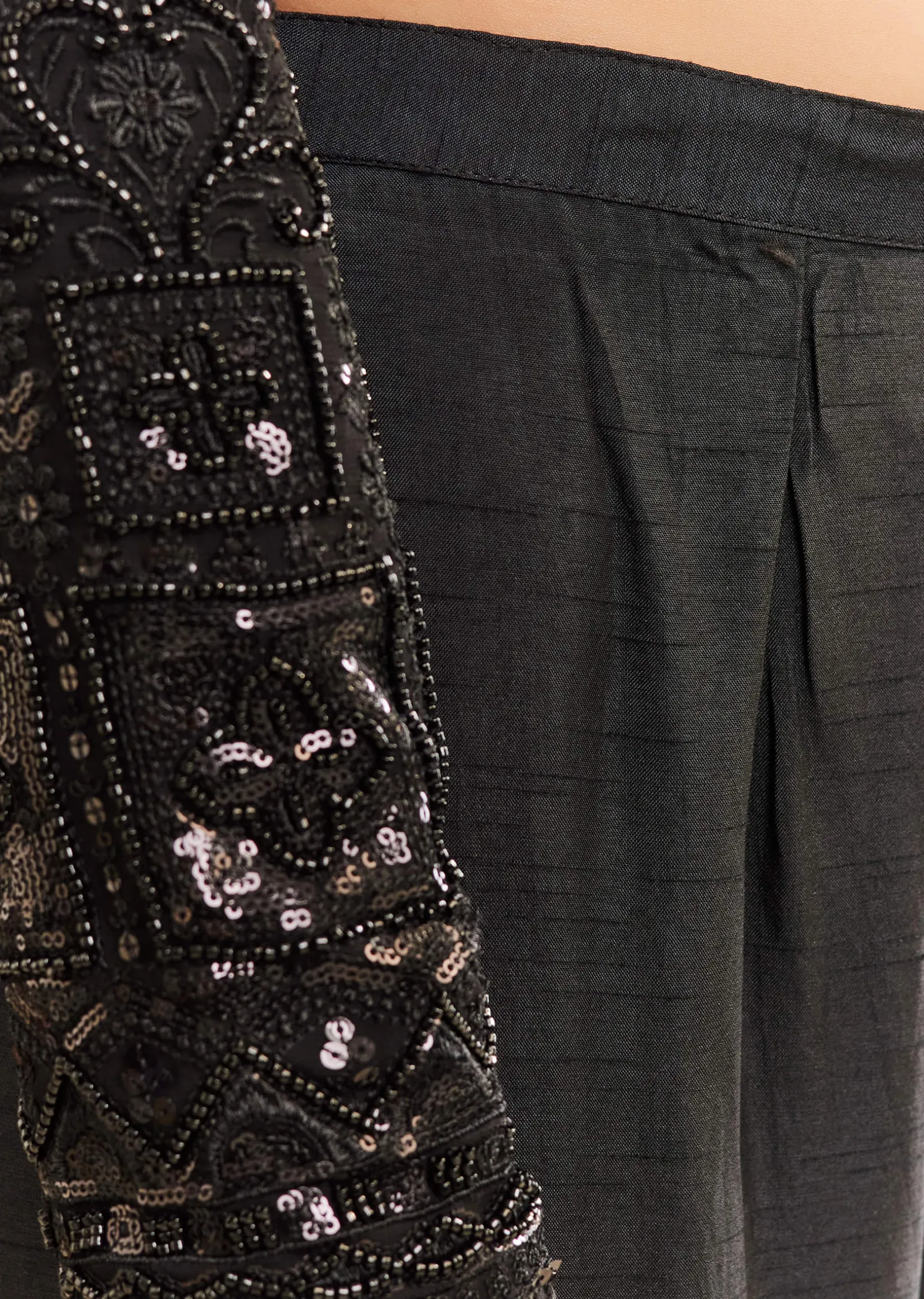 Black Sequined High Slit Anarkali Set