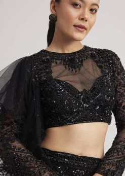 Black Sequins Lehenga Set With Ruffled Dupatta