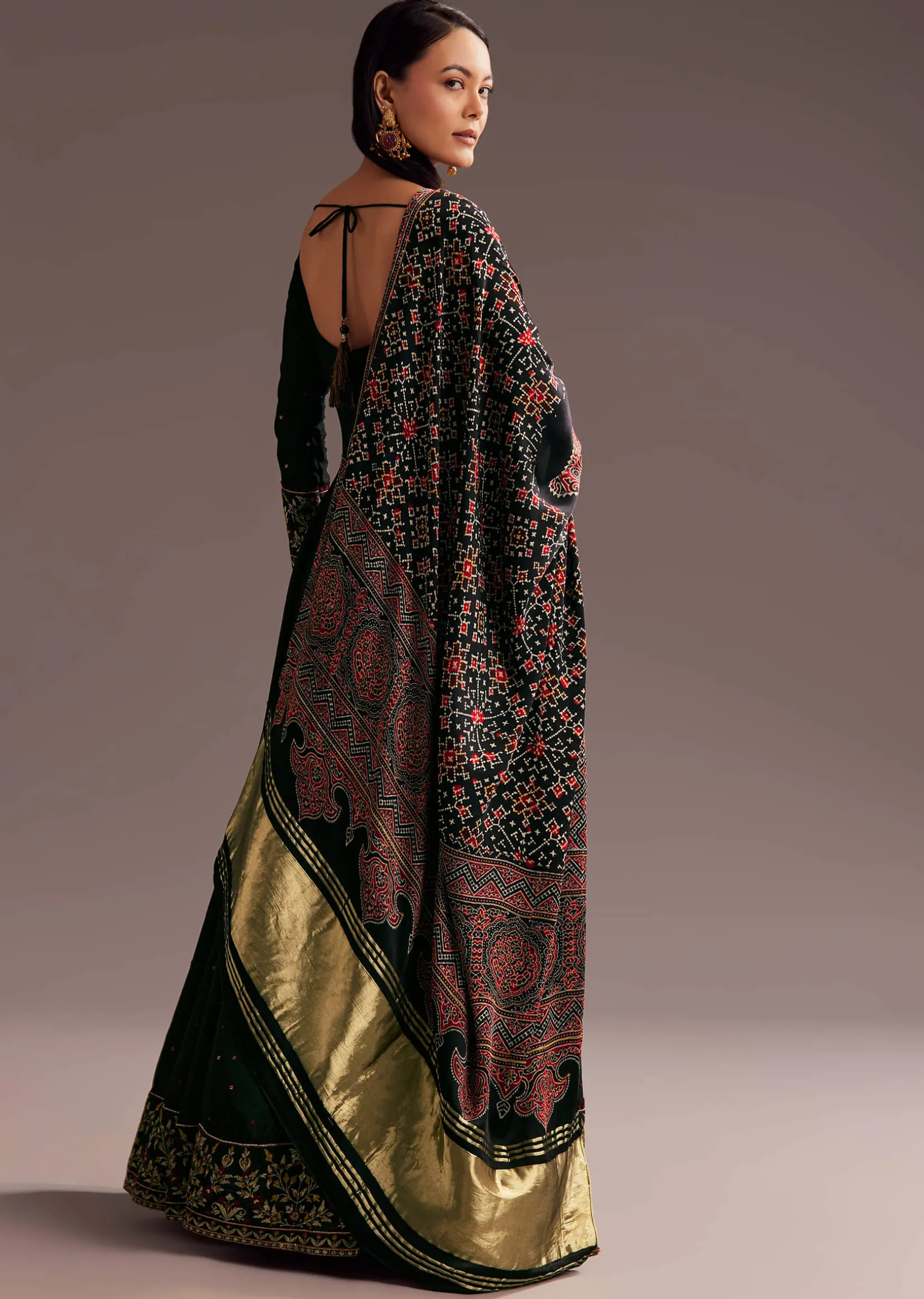 Black Sequins Zardosi Silk Anarkali Dupatta Set
