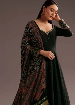 Black Sequins Zardosi Silk Anarkali Dupatta Set