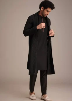 Black Silk Blend Kurta Pant With Dupatta