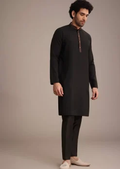 Black Silk Blend Kurta Pant With Dupatta
