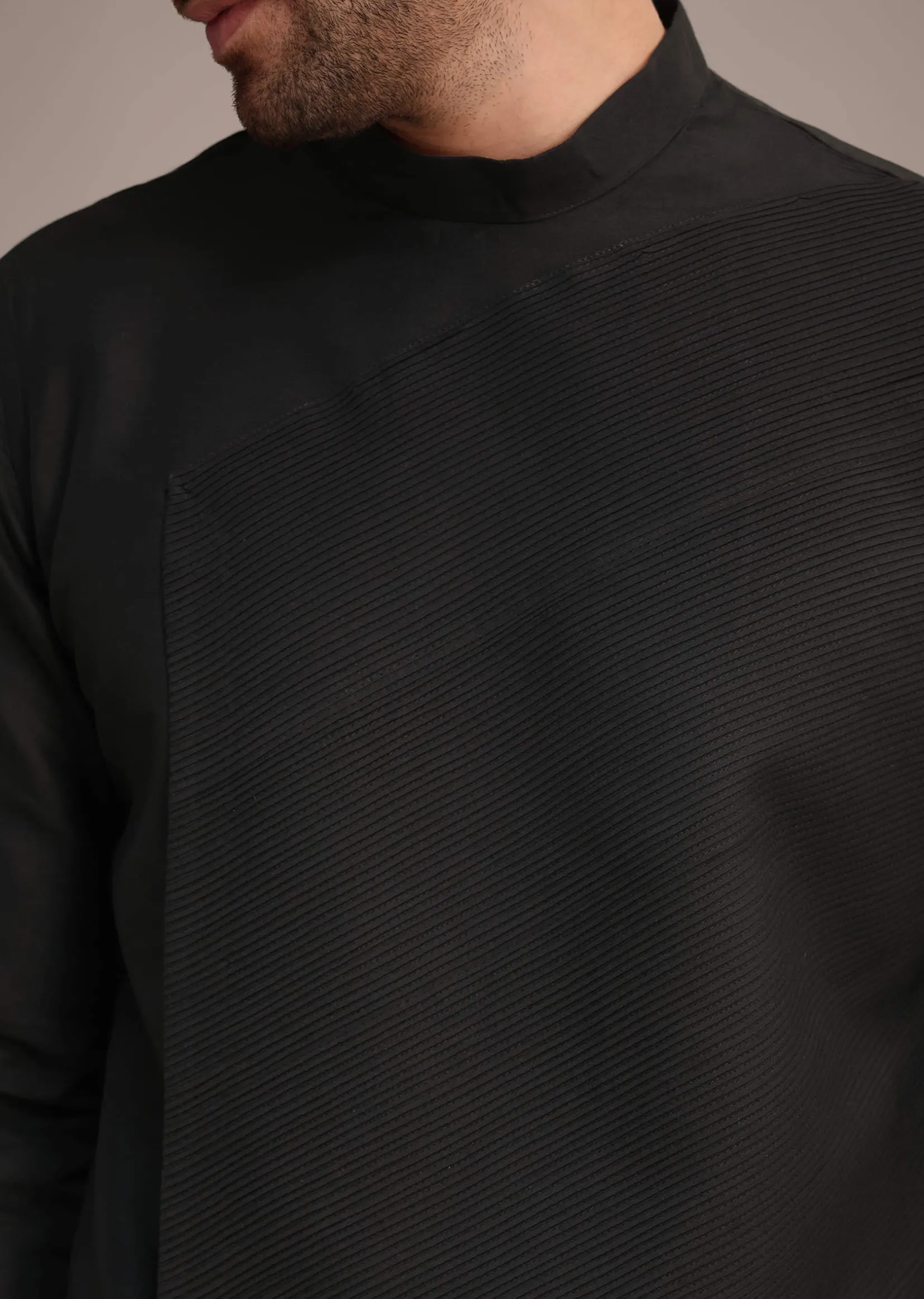 Black Silk Blend Pintuck Kurta Jacket Set