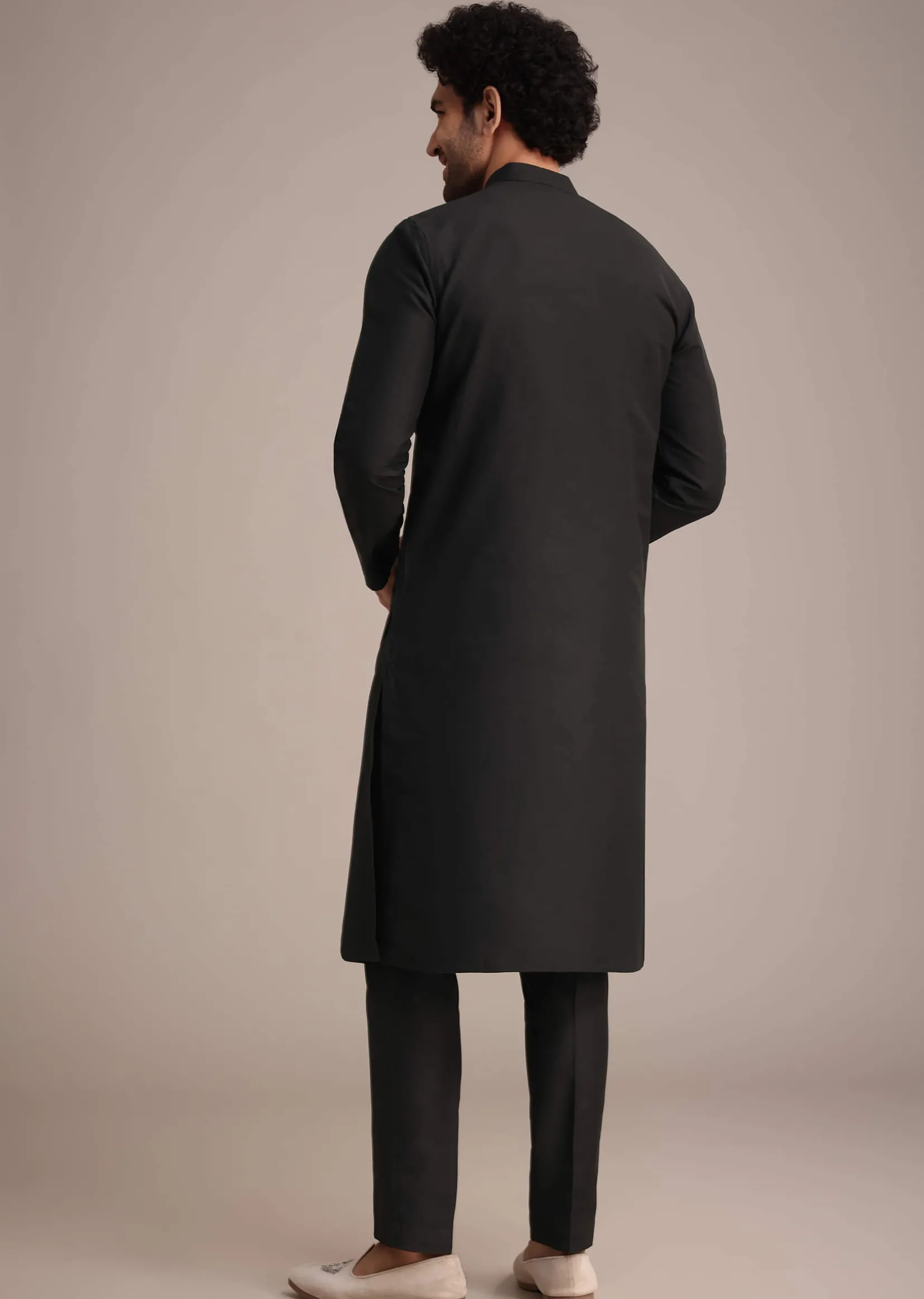 Black Silk Blend Pintuck Kurta Jacket Set
