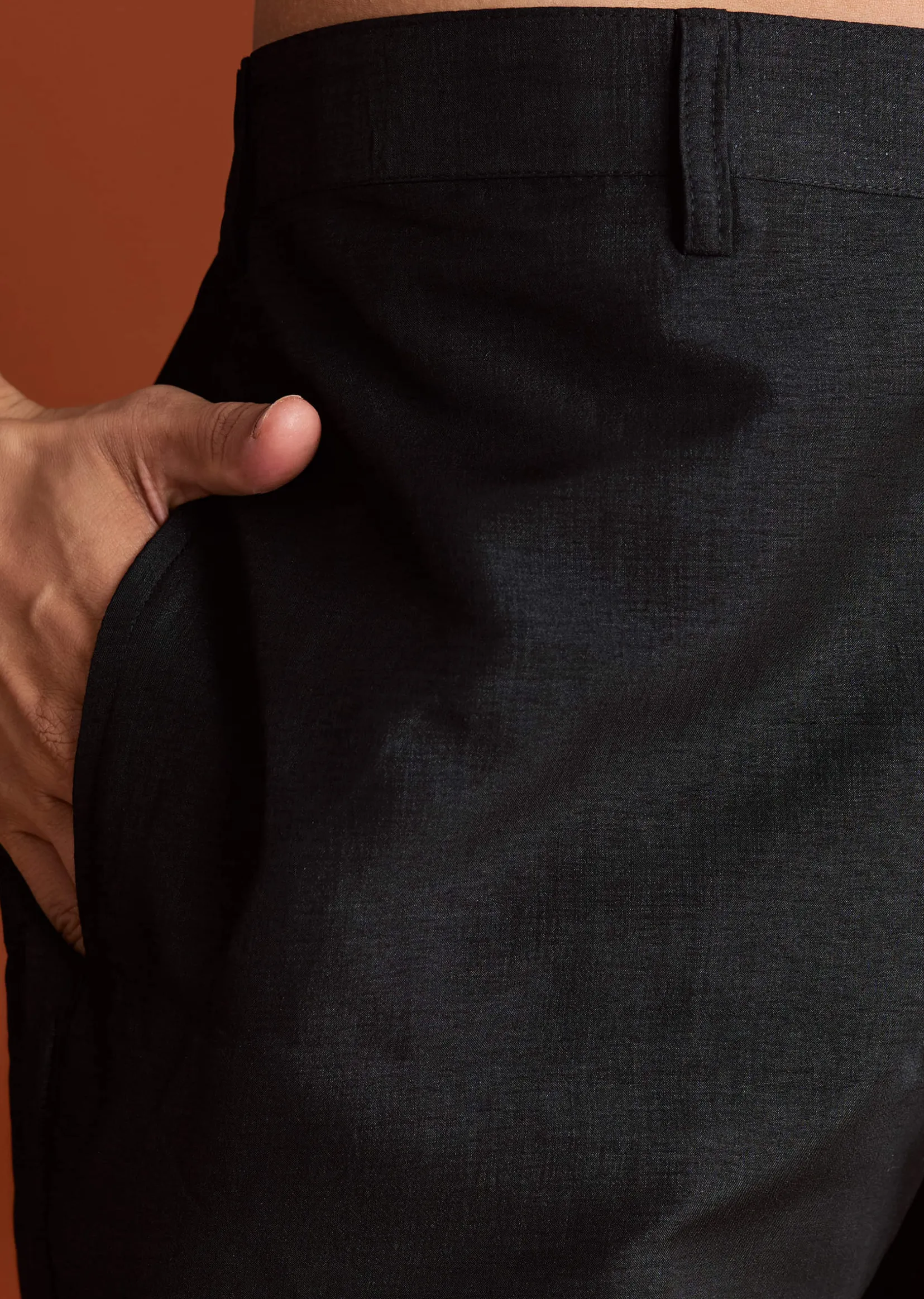 Black Silk Kurta Jacket Set With Thread Work