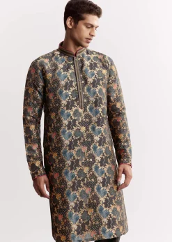 Black Silk Printed Kurta Set