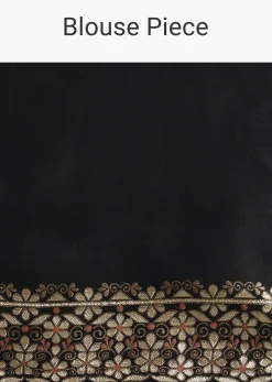 Black Silk Saree In Butta Work With Unstitched Blouse