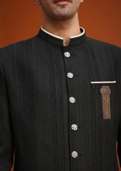 Black Silk Sherwani Set