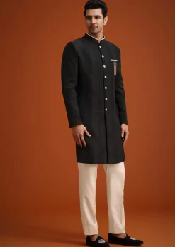 Black Silk Sherwani Set