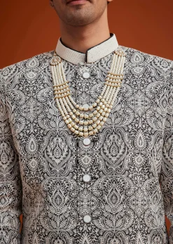 Black Silk Sherwani Set With Embroidery And Bead Work