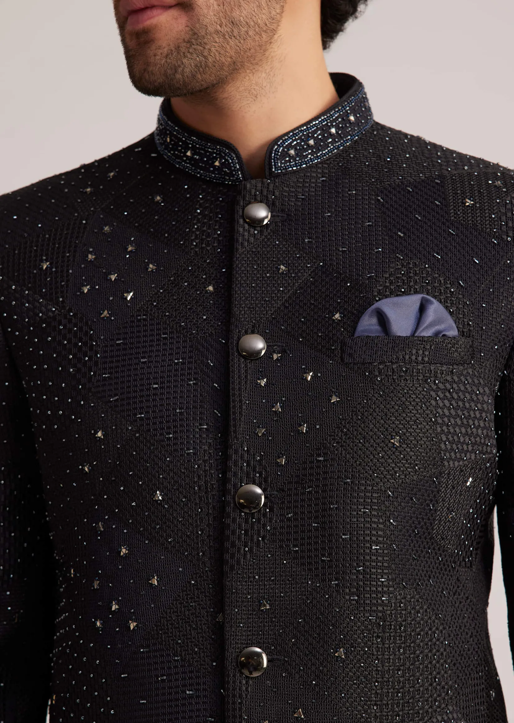 Black Stone Studded Jodhpuri Suit
