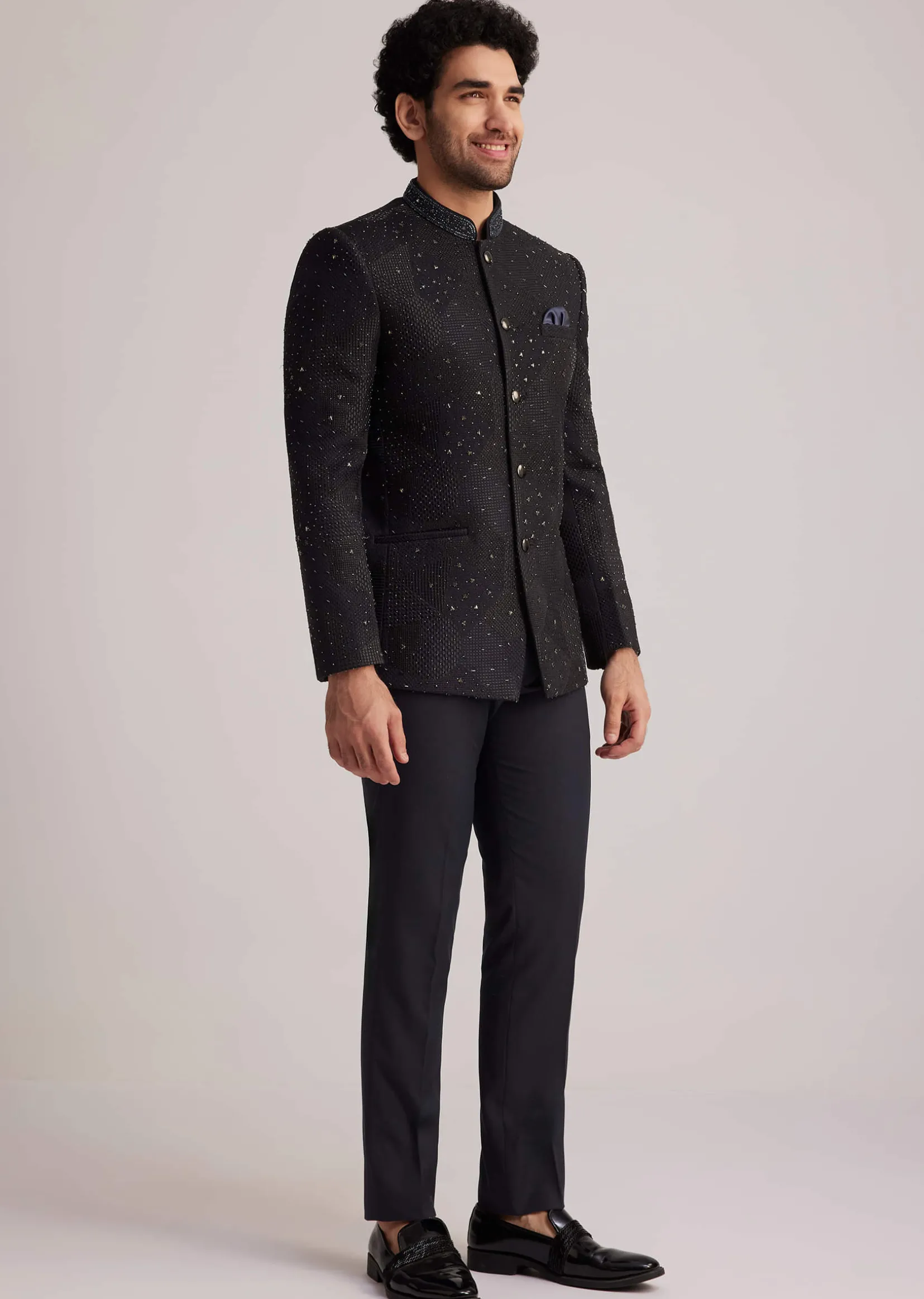 Black Stone Studded Jodhpuri Suit