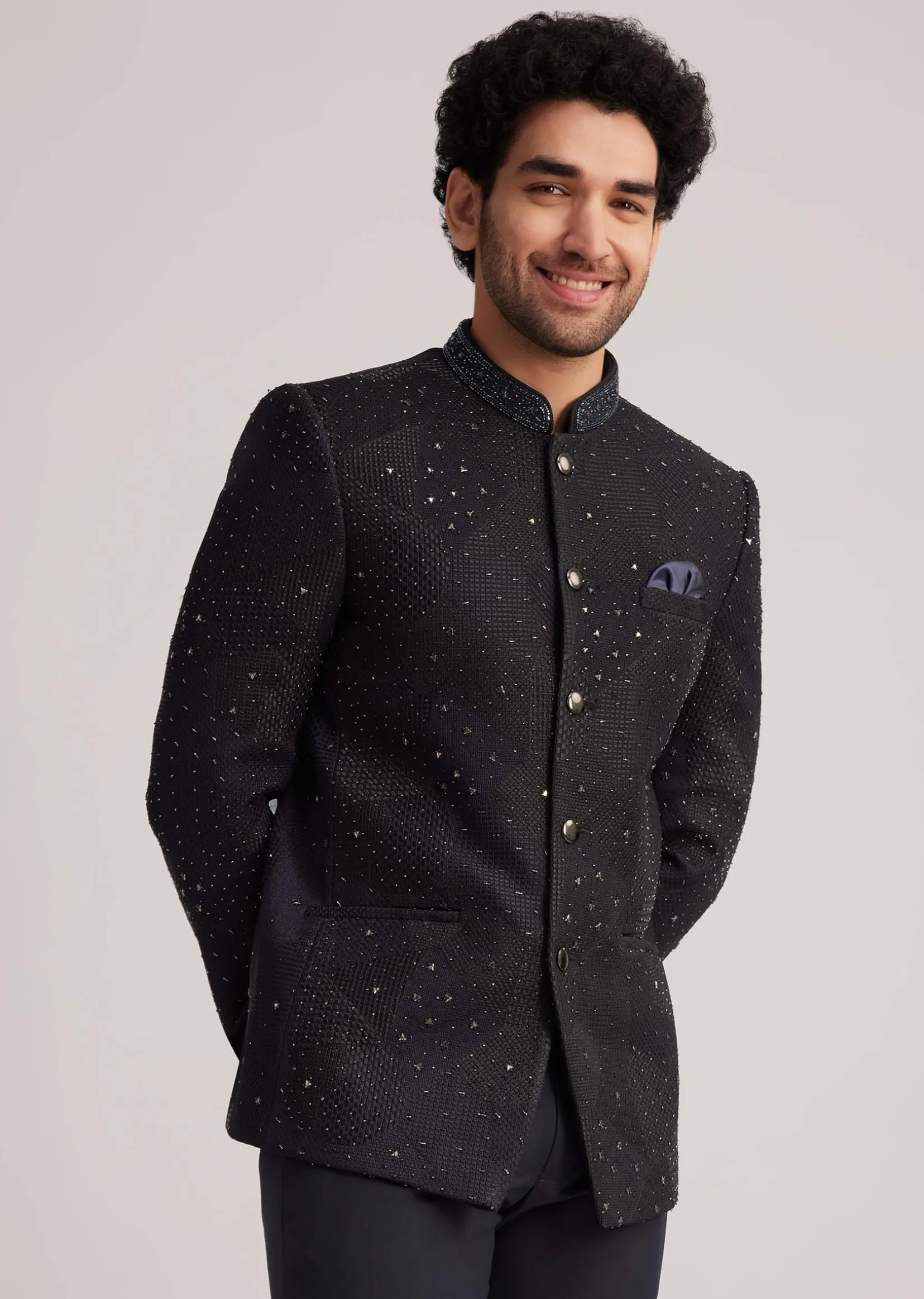 Black Stone Studded Jodhpuri Suit