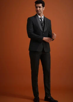 Black Stone Work Terry Rayon Tuxedo And Pant Set