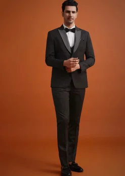 Black Terry Rayon Tuxedo Waistcoat And Pant Set