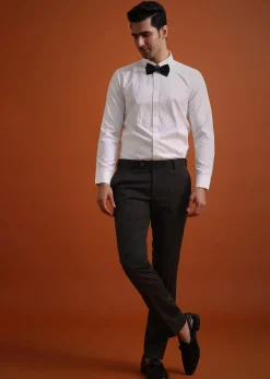 Black Terry Rayon Tuxedo Waistcoat And Pant Set