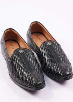 Black Textured Juttis For Men