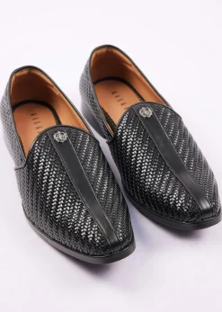Black Textured Juttis For Men